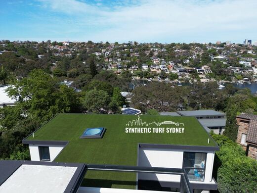 Synthetic turf installed on a balcony or rooftop terrace