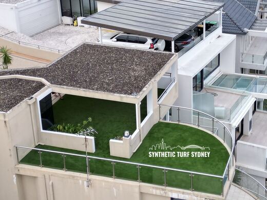 Synthetic turf installed on a balcony or rooftop terrace