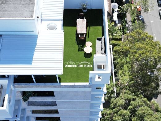 Synthetic turf installed on a balcony or rooftop terrace