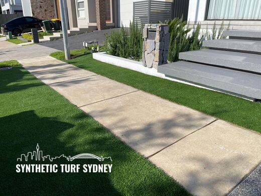Synthetic lawn installed in a residential backyard