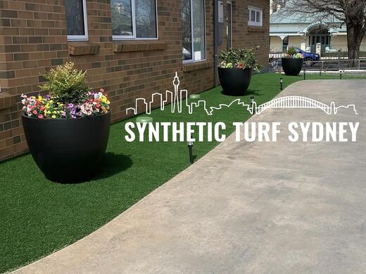 Synthetic lawn installed in a residential backyard