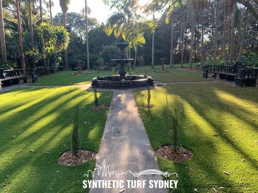 Synthetic lawn installed in a residential backyard