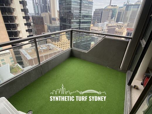 Synthetic turf installed on a balcony or rooftop terrace