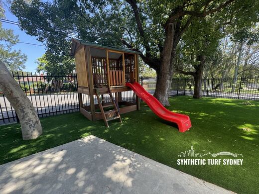 Playground with play equipment, laid in Collaroy 40mm synthetic turf