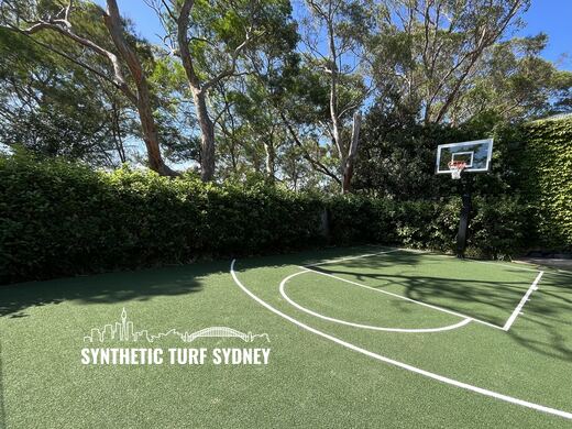 Backyard basketball half-court, laid in STS Commercial synthetic turf