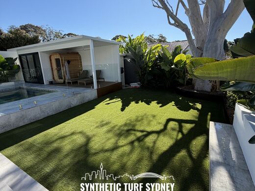 Side lawn under a gum tree, laid in Hyde Park 40mm synthetic turf