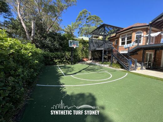 Backyard basketball half-court, laid in STS Commercial synthetic turf