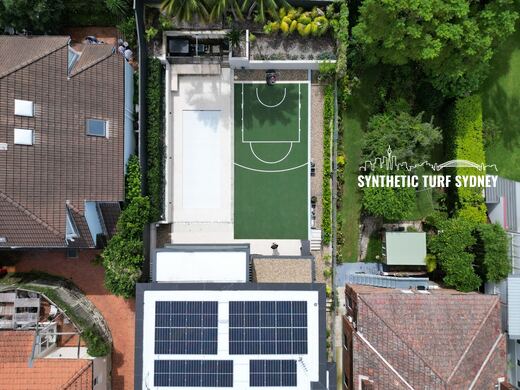Basketball court between rooftops, laid in STS Commercial synthetic turf