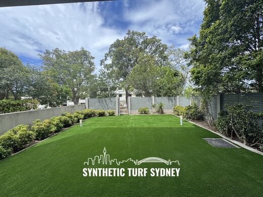 Wide backyard lawn under gum trees, laid in Collaroy 40mm synthetic turf