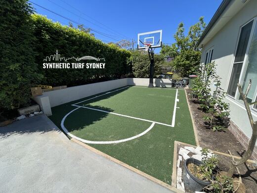 Half court against a hedge line, laid in STS Commercial synthetic turf
