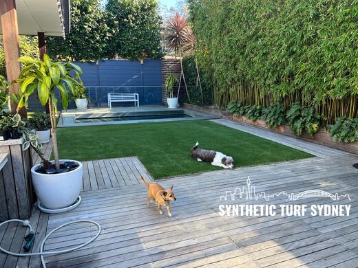 Lawn to timber deck edge, laid in Hyde Park 40mm synthetic turf