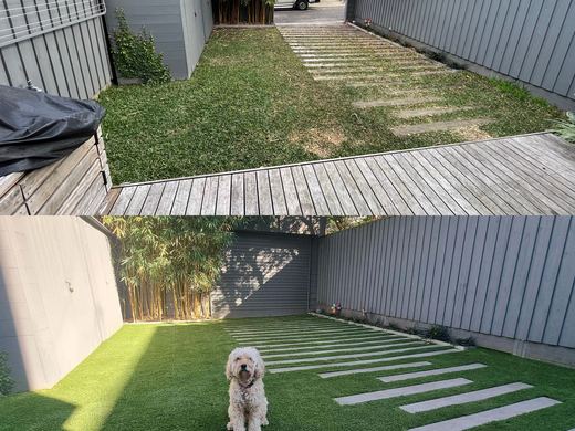 Before and after a synthetic turf installation