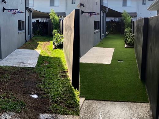 Before and after a synthetic turf installation