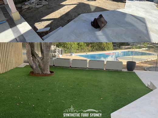 Synthetic turf laid around a swimming pool