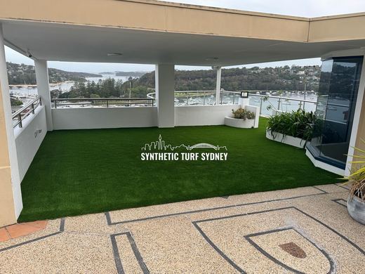 Synthetic turf installed on a balcony or rooftop terrace