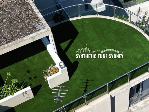 Synthetic turf installed on a balcony or rooftop terrace