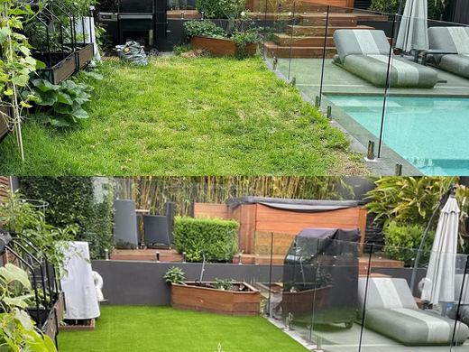Synthetic turf laid around a swimming pool