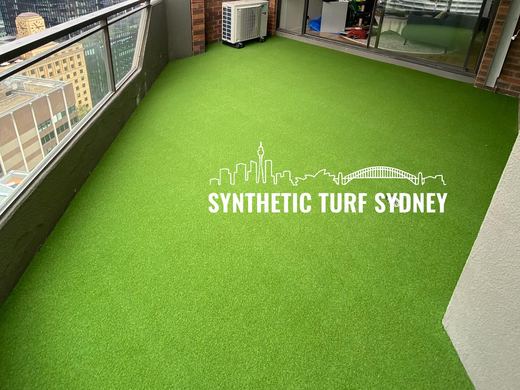 Synthetic turf installed on a balcony or rooftop terrace