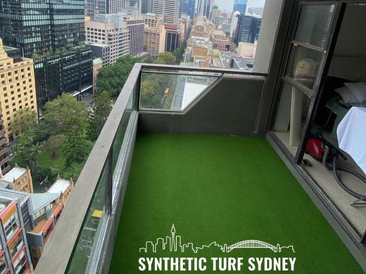 Synthetic turf installed on a balcony or rooftop terrace