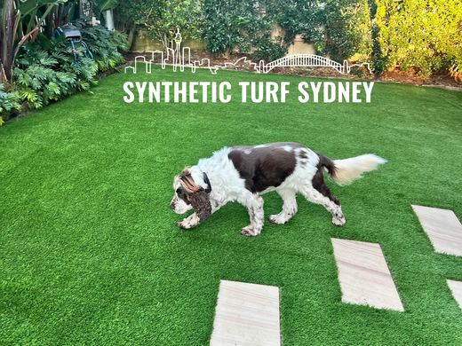 Synthetic lawn installed in a residential backyard