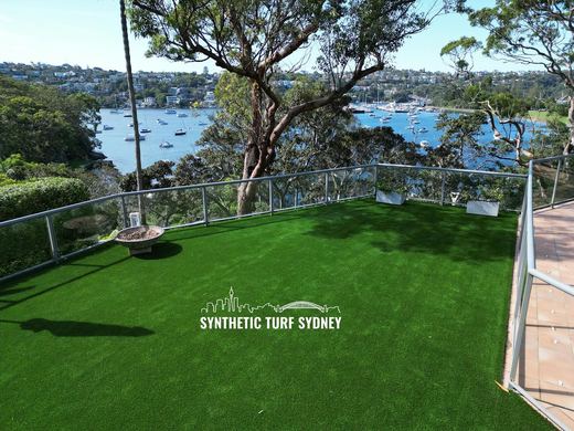 Synthetic lawn installed in a residential backyard