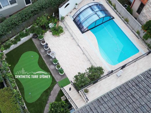 Synthetic turf laid around a swimming pool