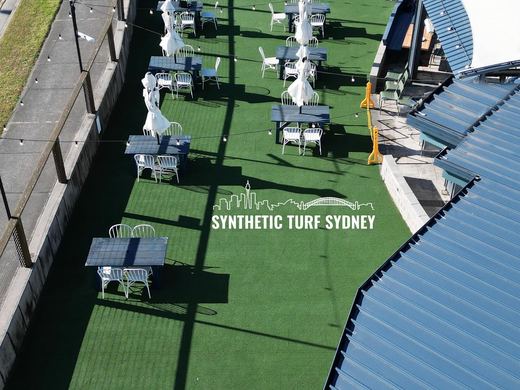 Synthetic turf installed on a balcony or rooftop terrace