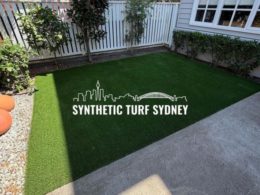 Synthetic lawn installed in a residential backyard