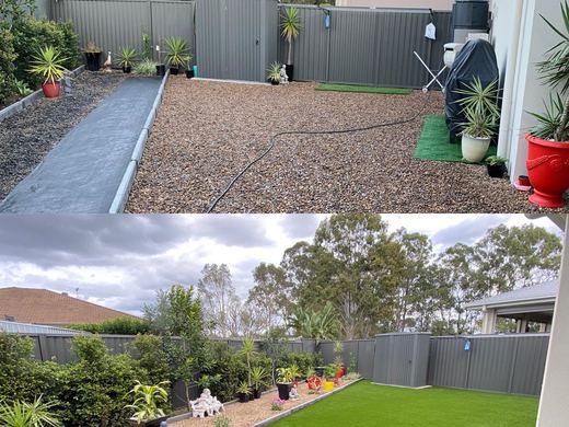 Synthetic lawn installed in a residential backyard
