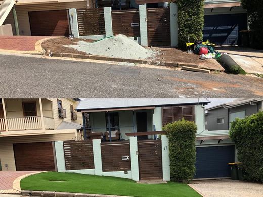 Synthetic lawn installed in a residential backyard