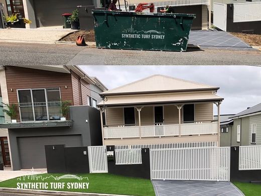 Synthetic lawn installed in a residential backyard