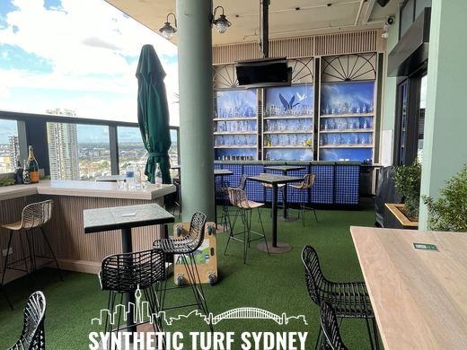 Synthetic turf installed on a balcony or rooftop terrace