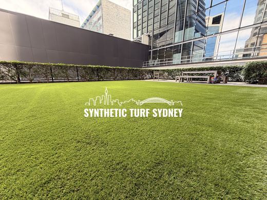 Open lawn between office buildings, laid in Collaroy 40mm synthetic turf