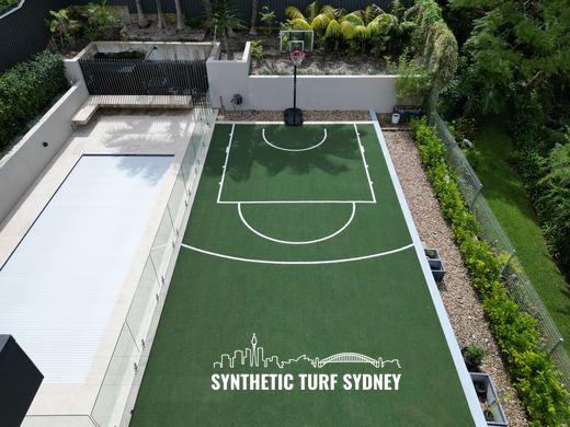 Basketball court between rooftops, laid in STS Commercial synthetic turf