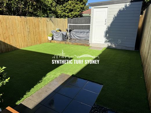 Rear lawn to a garden shed, laid in Collaroy 40mm synthetic turf